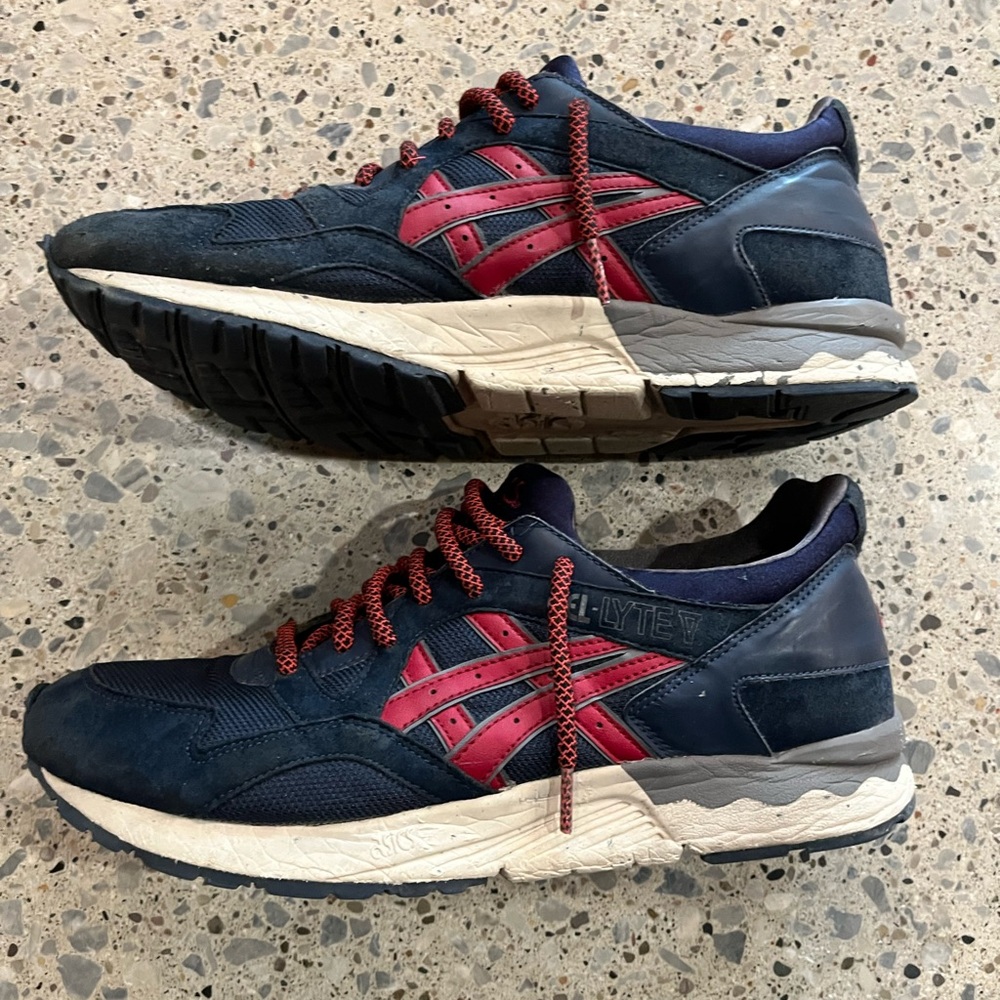 Asics Blue and Red Retro Sneakers with Suede Finish